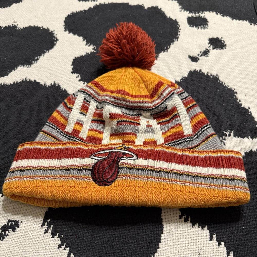 Vintage 00s Miami Heat Mitchell And Ness Basketball Beanie Skull Cap Size‎ Large